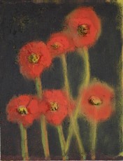 Poppies, oil and spray paint on canvas, 9x12 inches, 2012