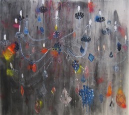 Envision Yourself with a Chandelier, graphite powder, spray paint and oil on canvas, 75 x 75 inches, 2011