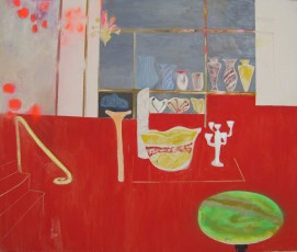 Red Antique Store, oil and spray paint on canvas, 70 x 62, 2011